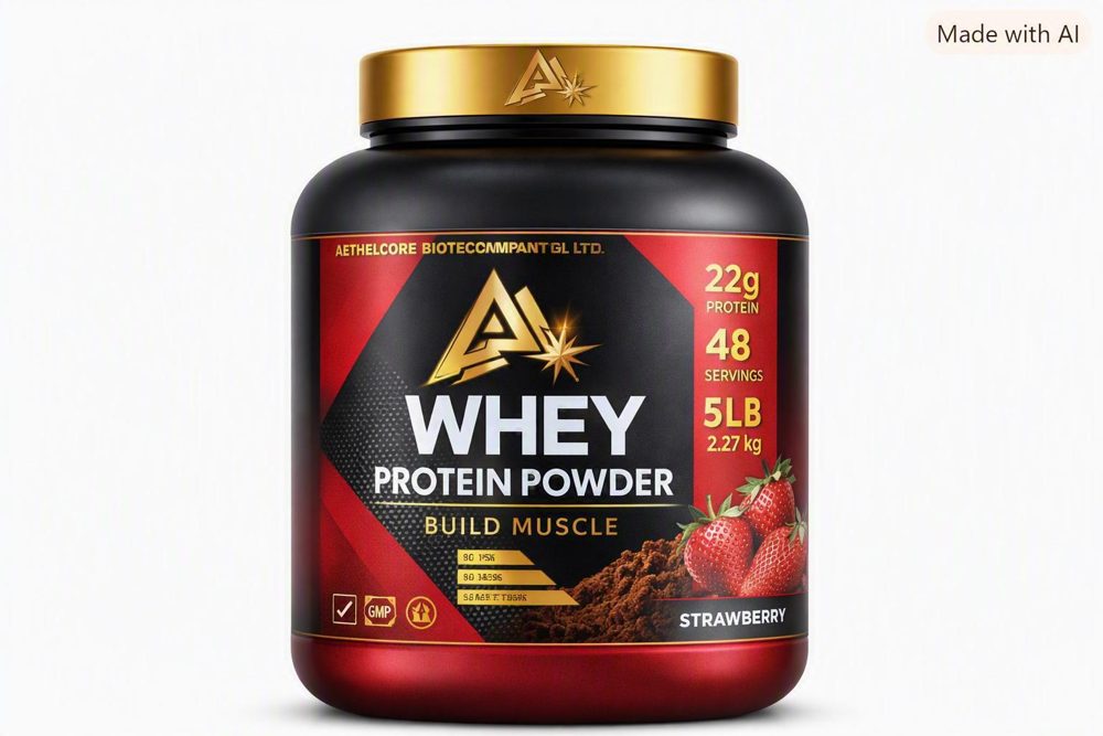 Whey protein powder — strawberry, 5 lb