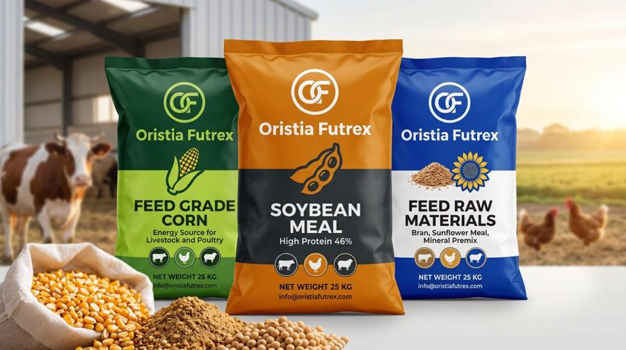 Oristia Futrex animal feed: feed grade corn, soybean meal and feed raw materials, 25 kg bags